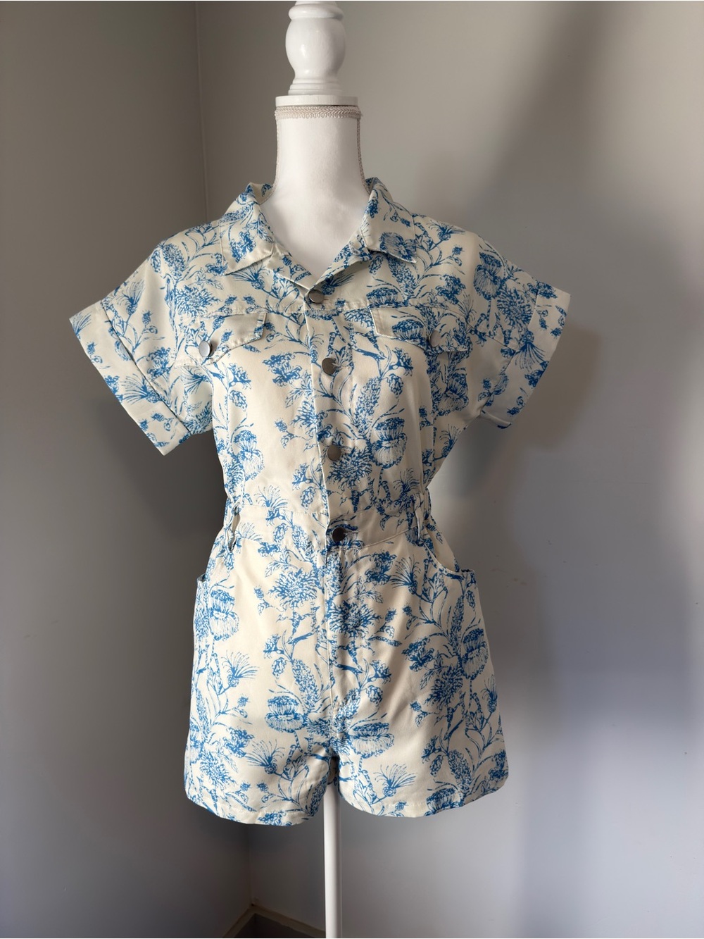 Cloud Ten Blue and White Floral Romper